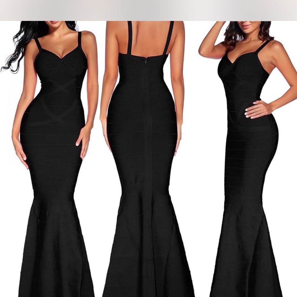 Elegant Black Evening Gown- Women's Bandage Maxi Dress